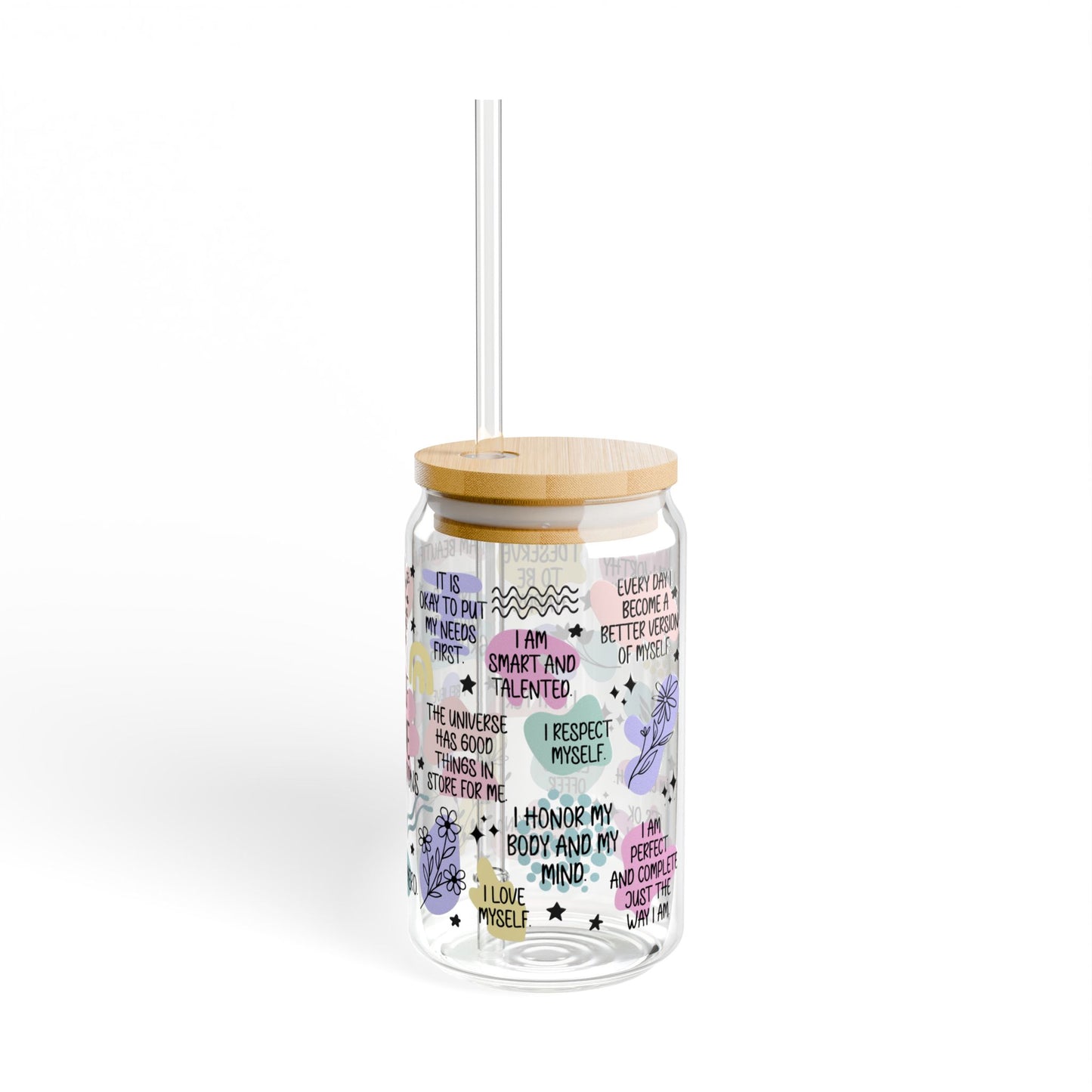 Positive Affirmation Sipper Glass, Inspiring Drinkware, Self-Love Quotes, Mindfulness Gift, Motivational Water Glass