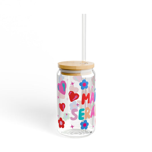 Manana Sera Bonito, Colorful Sipper Glass, 16oz - Cute Floral and Heart Design - Gift for Friends, Birthday, Party, Eco-Friendly Drinkware