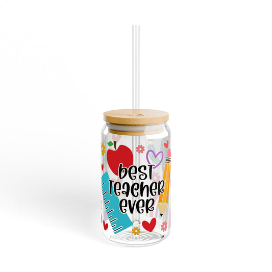 Best Teacher Ever Sipper Glass, 16oz - Perfect Gift for Educators, Teacher Appreciation, School Supplies, Personalized Drinkware