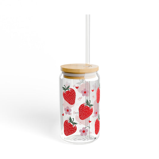 Strawberry Sipper Glass, Cute Drinkware, Eco Friendly Mug, Perfect for Summer Parties, Strawberry Lovers Gift, Valentines Day Decor