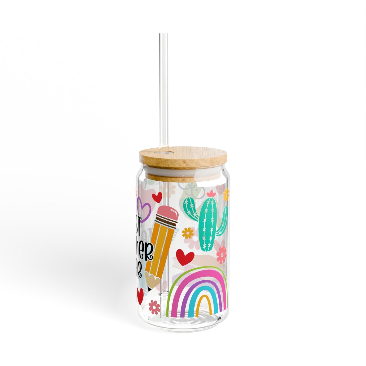 Best Teacher Ever Sipper Glass, 16oz - Perfect Gift for Educators, Teacher Appreciation, School Supplies, Personalized Drinkware
