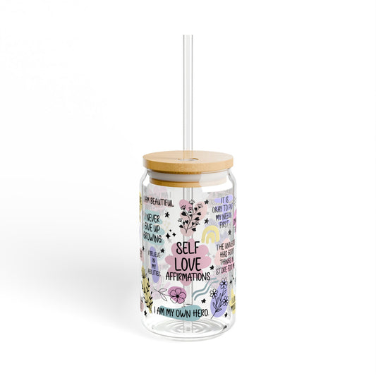 Positive Affirmation Sipper Glass, Inspiring Drinkware, Self-Love Quotes, Mindfulness Gift, Motivational Water Glass
