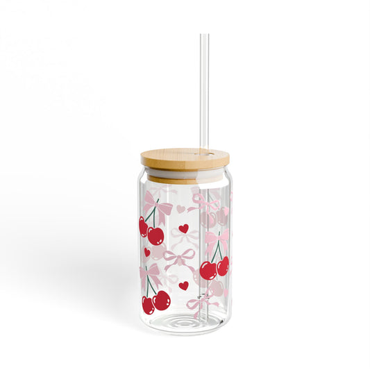Cherry Bliss Sipper Glass, Cute Cherry Glass with Straw, Perfect for Home, Eco-Friendly Drinkware, Gift for Friends, Summer Vibes