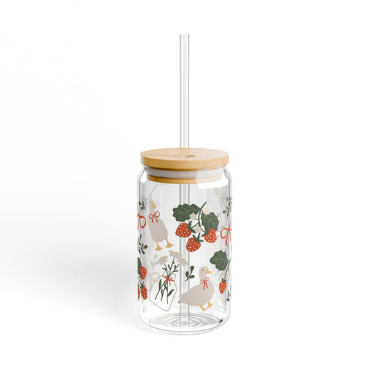 Charming Sipper Glass, 16oz Mason Jar with Straw, Vintage Strawberry Design, Perfect for Summer Parties, Gift for Tea Lovers, [...]