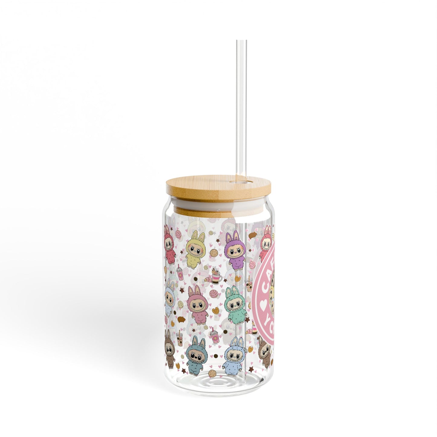Cute Character Cafecito Chisme Sipper Glass | Adorable 16oz Drinkware for Coffee Lovers, Gift for Her, Cute Kitchen Decor, Summer Drinks