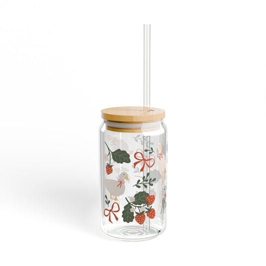 Charming Sipper Glass, 16oz Mason Jar with Straw, Vintage Strawberry Design, Perfect for Summer Parties, Gift for Tea Lovers, [...]