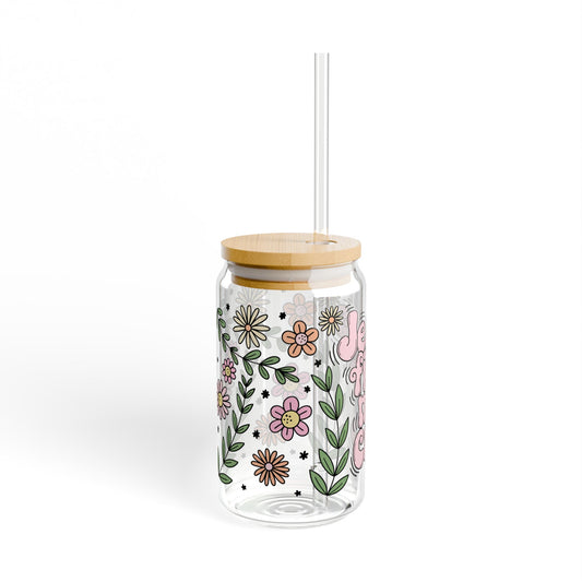 Jesus Fills My | Cup Floral Sipper Glass | 16oz, Inspirational Drinkware, Eco-Friendly Straw Cup, Botanical Design, Gift for Women