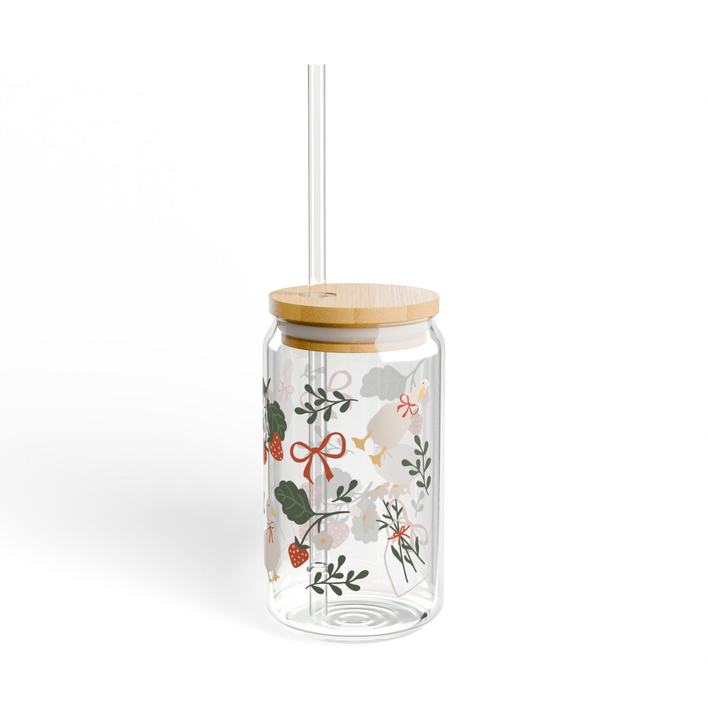 Charming Sipper Glass, 16oz Mason Jar with Straw, Vintage Strawberry Design, Perfect for Summer Parties, Gift for Tea Lovers, [...]