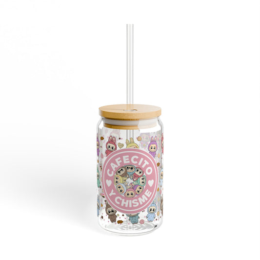 Cute Character Cafecito Chisme Sipper Glass | Adorable 16oz Drinkware for Coffee Lovers, Gift for Her, Cute Kitchen Decor, Summer Drinks
