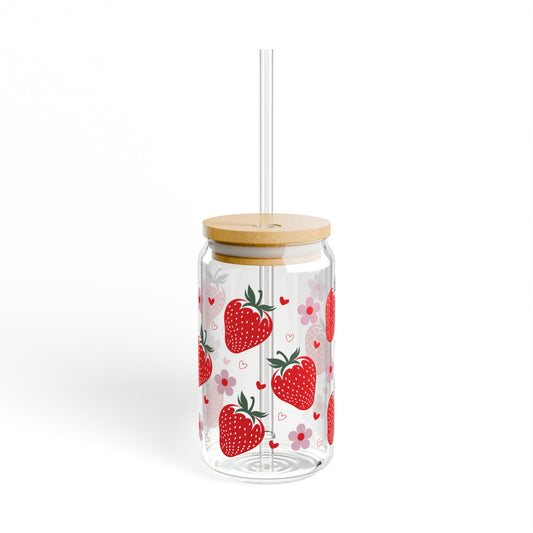 Strawberry Sipper Glass, Cute Drinkware, Eco Friendly Mug, Perfect for Summer Parties, Strawberry Lovers Gift, Valentines Day Decor