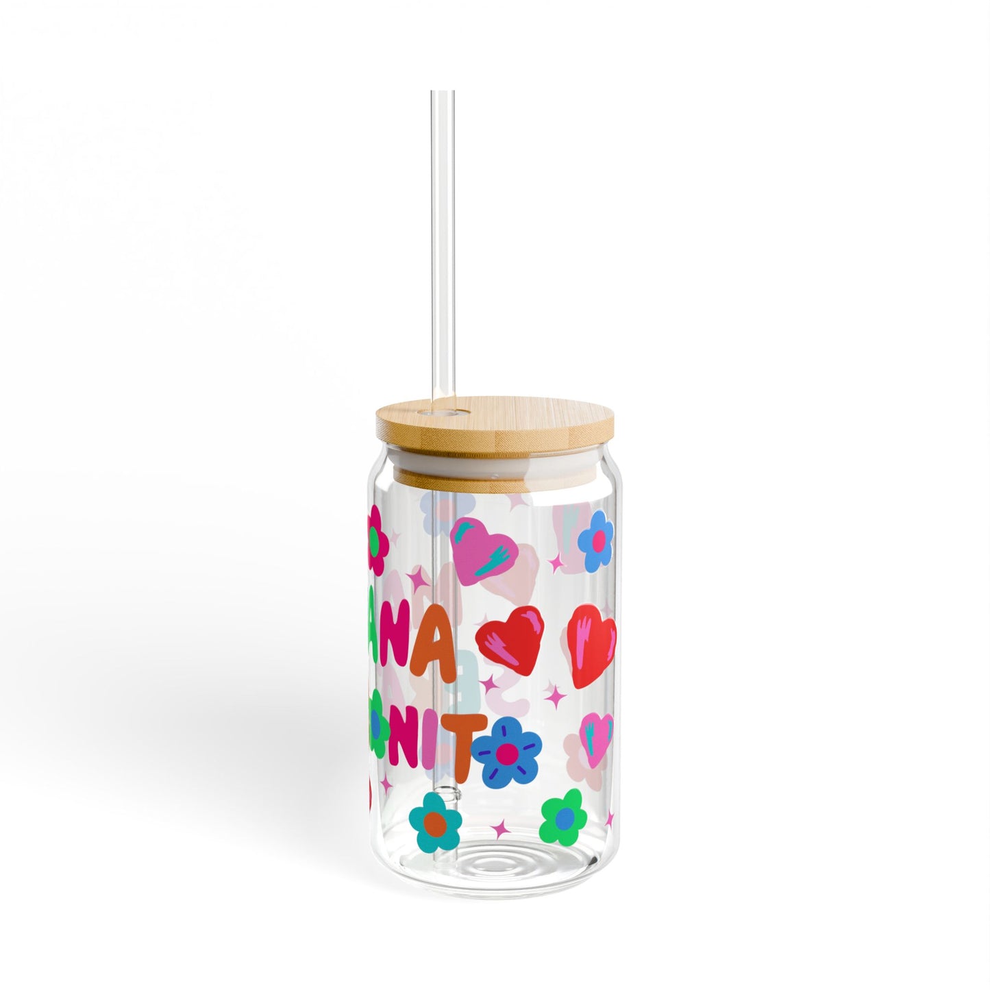 Manana Sera Bonito, Colorful Sipper Glass, 16oz - Cute Floral and Heart Design - Gift for Friends, Birthday, Party, Eco-Friendly Drinkware